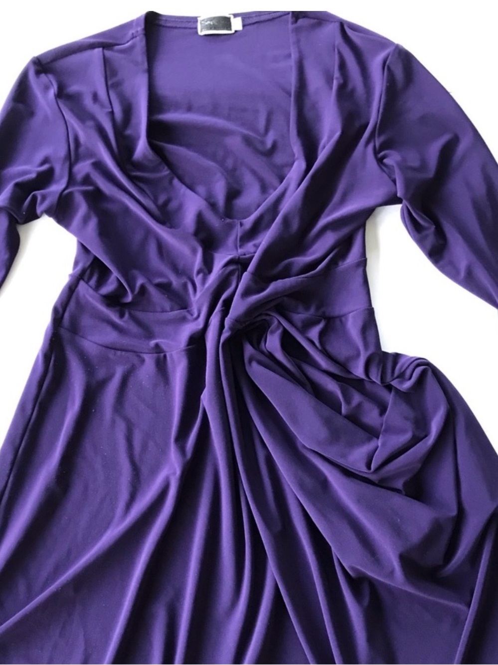Sympli Deep Purple Draped V-Neck Midi Dress